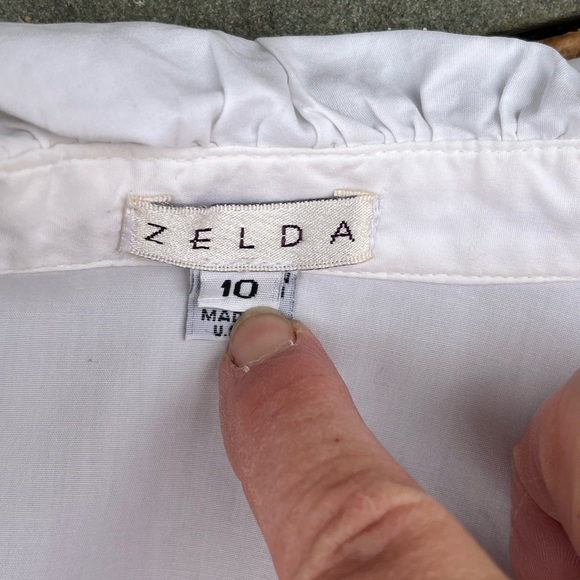 White Piecrust Ruffle Collar Button Down Zelda Blouse White - Picture 5 of 5